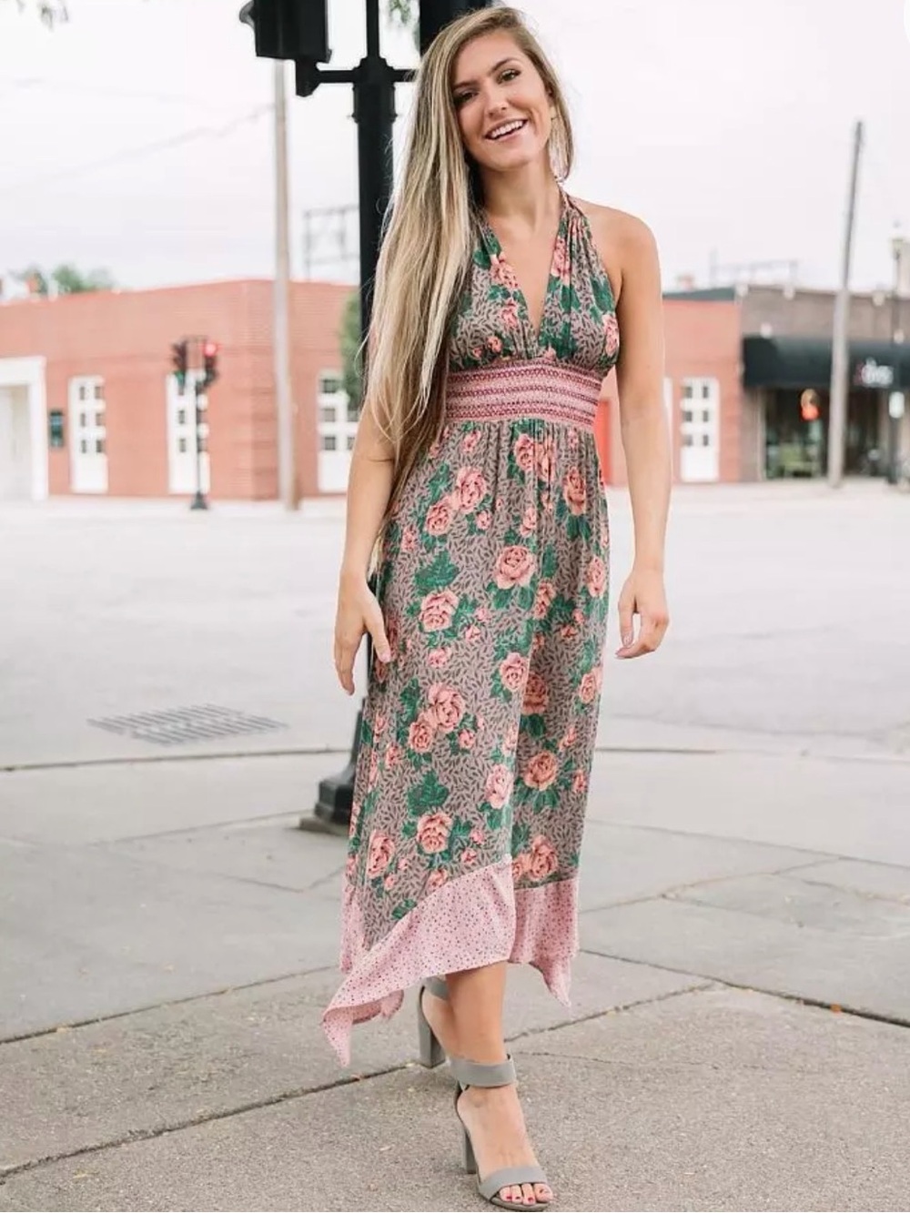 Angie High Neck Handkerchief Hem Maxi Dress
